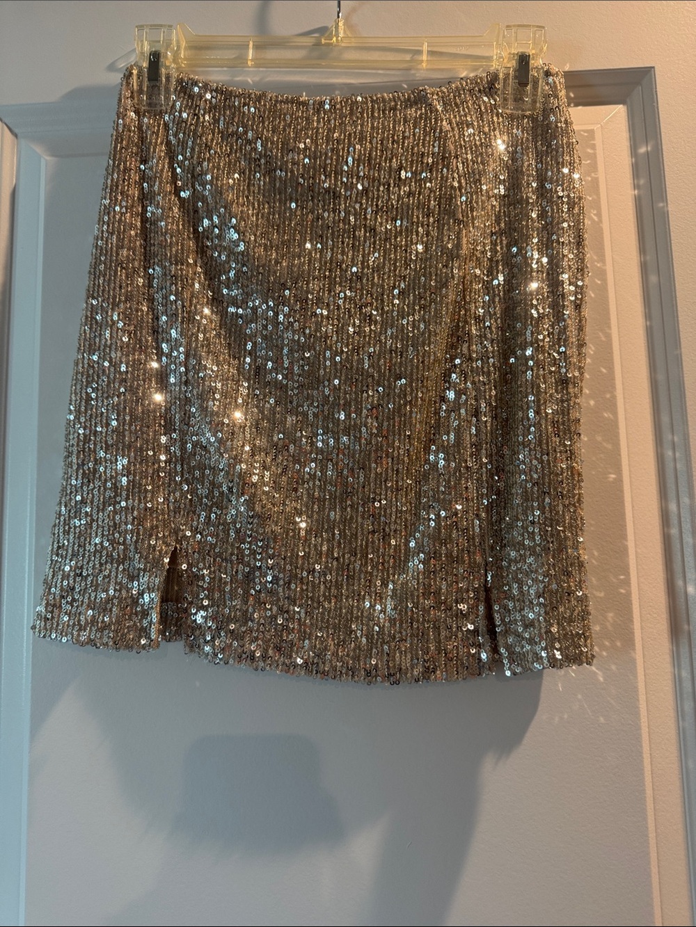 love on a hanger Gold Sequin Mini Skirt NWOT